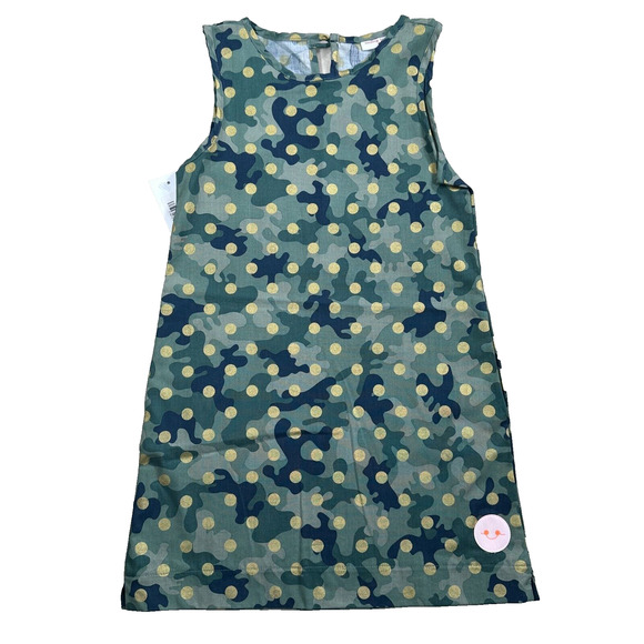 Smiling Button Tunic Dress Girls Size 9 Green Camo Gold Polka Dot New - Picture 1 of 7